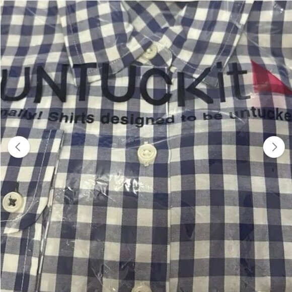 UNTUCKit Women's Belleza Navy Blue Gingham Button Down Shirt Pocket - Picture 3 of 4